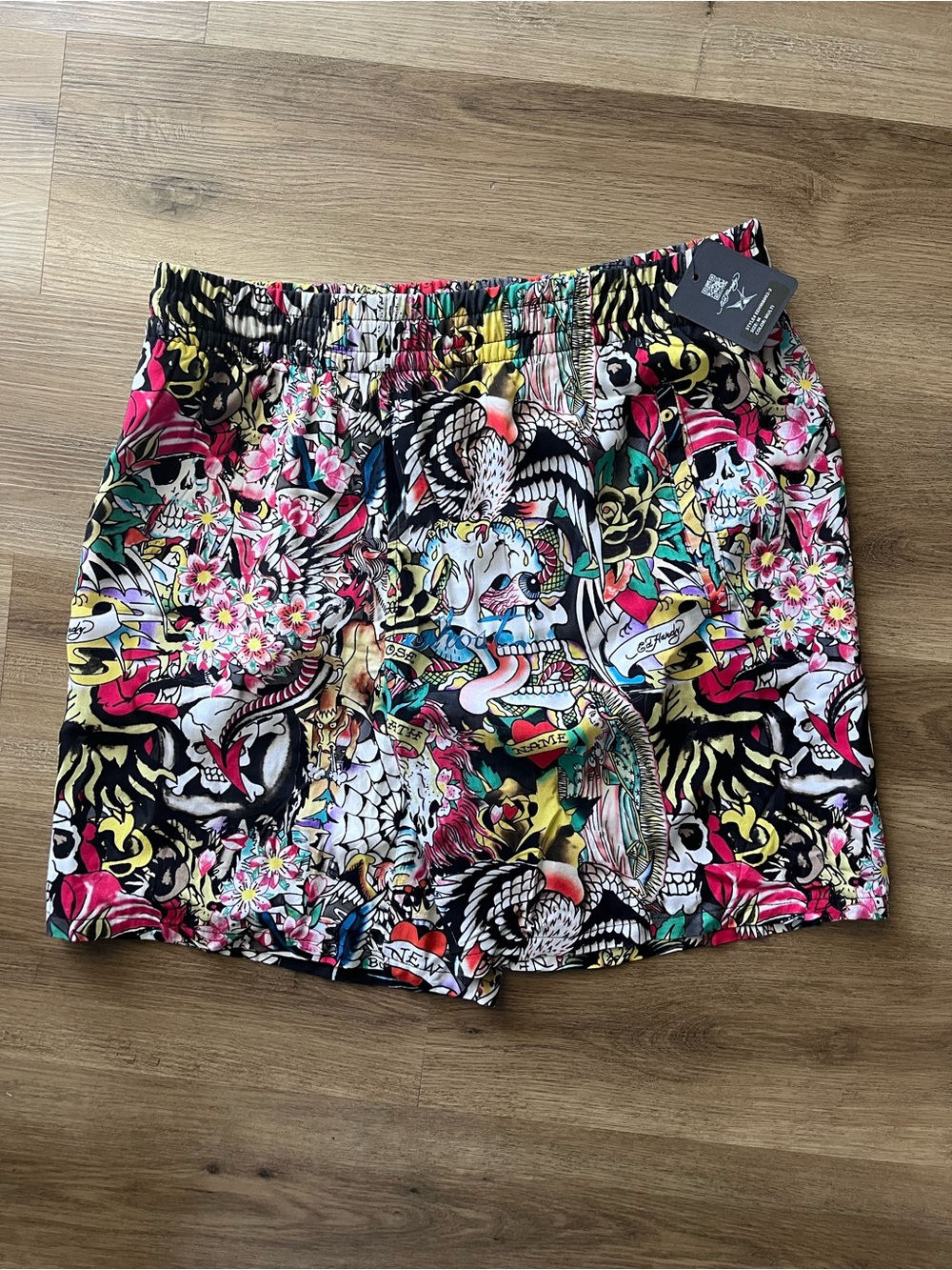 Ed Hardy Multicolor Tattoo-Print Men’s Elastic-Waist Shorts Medium